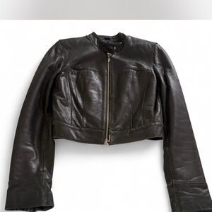 bebe Black Leather Cropped Jacket